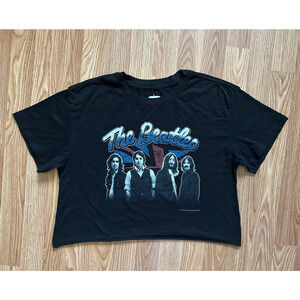 The Beatles Band Cropped T-Shirt Women's Large Short Sleeve Black Emo Goth Style